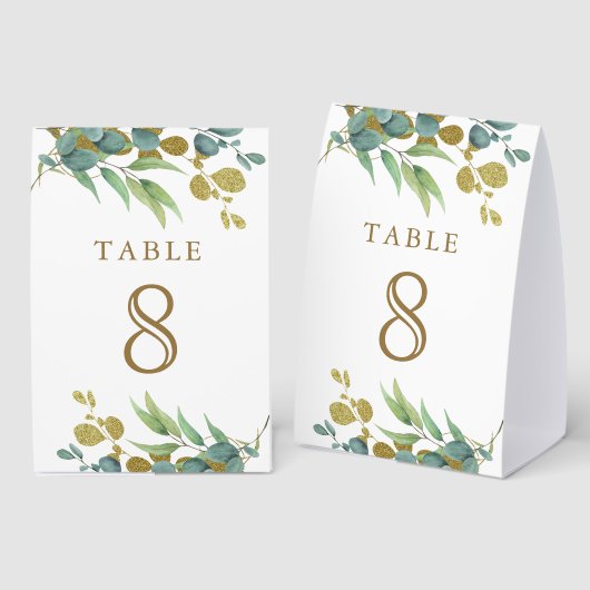 Plaque De Table Rustic Eucalyptus Gold Branch Wedding Table Number (Recto/verso)