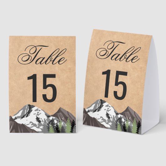 Plaque De Table Rustic Kraft Mountain Forest Wedding Table Number (Recto/verso)