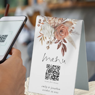 Plaque De Table Rustic Terracotta Florals Menu Qr Code Mariage