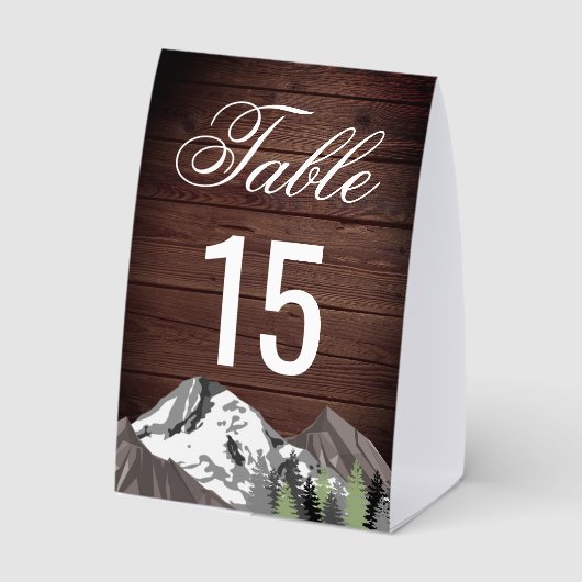 Plaque De Table Rustic Wood Mountain Forest Wedding Table Number (Verso)