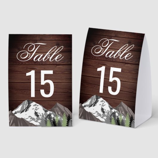 Plaque De Table Rustic Wood Mountain Forest Wedding Table Number (Recto/verso)