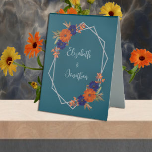 Plaque De Table Rustique Automne Orange Navy Bleu Floral Mariage