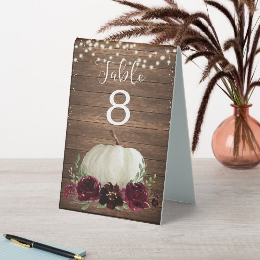 Plaque De Table Rustique Bois Bourgogne Citrouille Numéros de tabl (En SItu (Tableau))