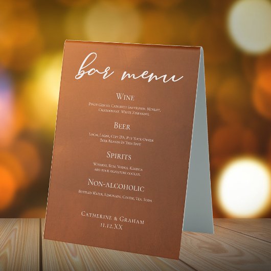 Plaque De Table Rustique Mariage d'automne Burning Orange Bar Menu