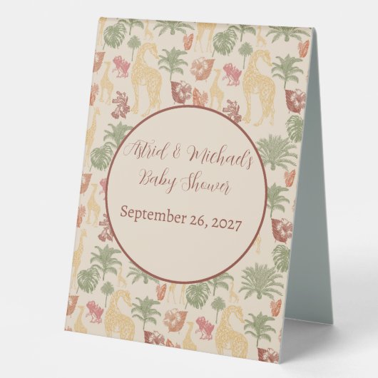 Plaque De Table Safari Giraffe & Palm Baby shower Feuille (Recto)