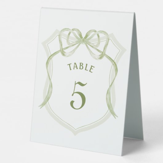 Plaque De Table Sage Green Bow Crest Numéro de la table (Verso)
