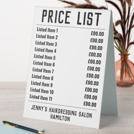Plaque De Table Salon de coiffure Tarifs Table Tente (En SItu (Tableau))