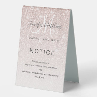 Plaque De Table Salon rose Gold Parties scintillant COVID Sécurité