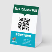 Plaque De Table Scan Bleu Vert Pour Code Qr Info & Votre Logo (Verso)