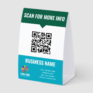 Plaque De Table Scan Bleu Vert Pour Code Qr Info & Votre Logo