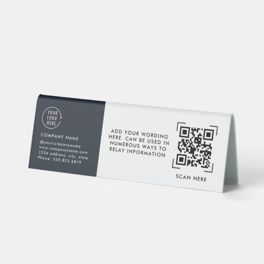 Plaque De Table Scan de code QR | Logo d'entreprise sans contact (Recto)