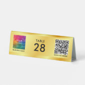 Plaque De Table Scan Me QR Code Business Logo Ici Faux Gold (Verso)