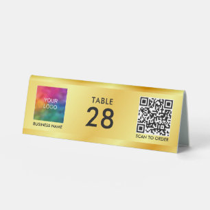 Plaque De Table Scan Me QR Code Business Logo Ici Faux Gold