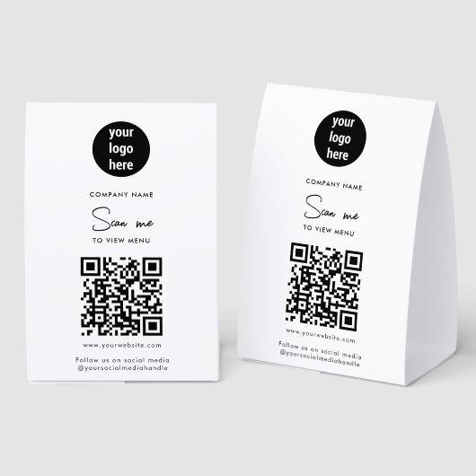 Plaque De Table Scan Me To View Menu Order QR Code  (Recto/verso)