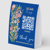 Plaque De Table SCAN POUR PAYER QR Fleuriste Fleurs peintes à la m (Recto)