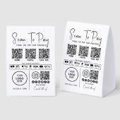 Plaque De Table Scan To Pay Business Qr Code Payment Modern Black (Recto/verso)