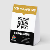 Plaque De Table Scannez QR Code Noir Jaune pour Info & Votre Logo (Verso)