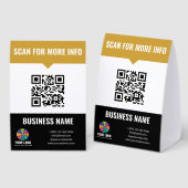 Plaque De Table Scannez QR Code Noir Jaune pour Info & Votre Logo (Recto/verso)