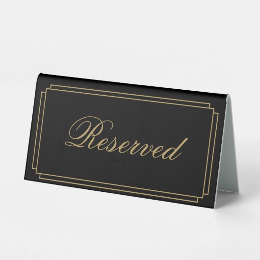 Plaque De Table Script Art Déco Noir Et Or Réservé (Verso)