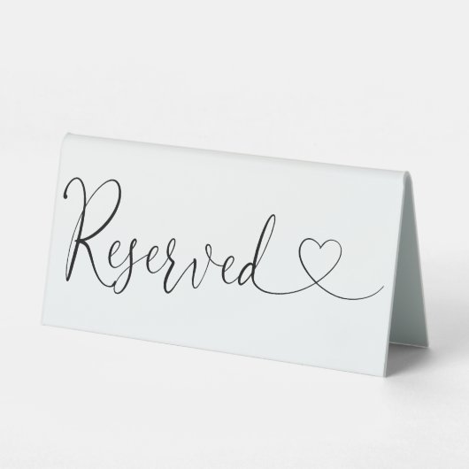 Plaque De Table Script Coeur Noir Et Blanc Réservé (Recto)