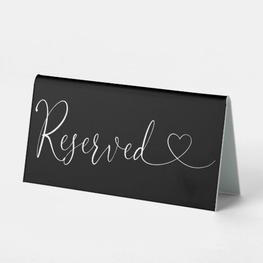 Plaque De Table Script Coeur Noir Et Blanc Réservé (Recto)