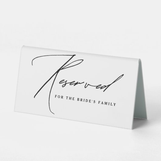 Plaque De Table Script moderne Mariage noir et blanc Réservé (Recto)