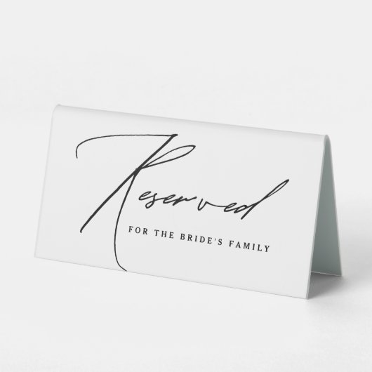 Plaque De Table Script moderne Mariage noir et blanc Réservé (Verso)