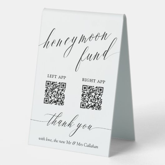 Plaque De Table Scripts Delicate Honeymoon Fund QR Code Mariage (Verso)