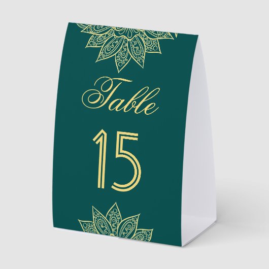 Plaque De Table Sea Green Mehendi Indian Wedding Table Number (Recto)