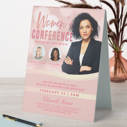 Plaque De Table Service de conférence Pink Bokeh Women's Church (En SItu (Tableau))