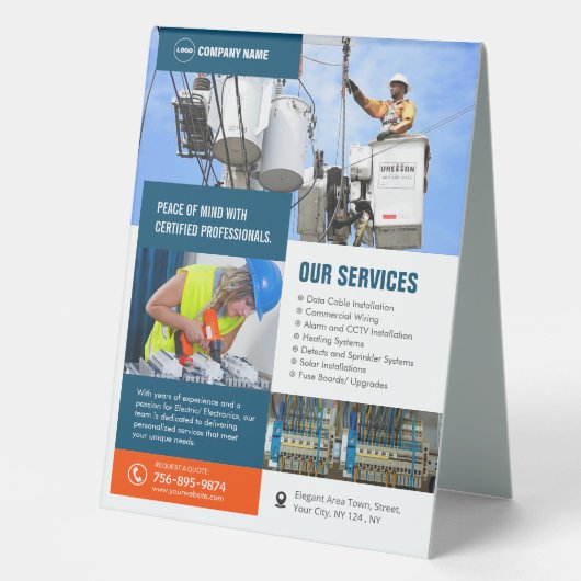 Plaque De Table Services d'entrepreneur électrique sur mesure (Recto)