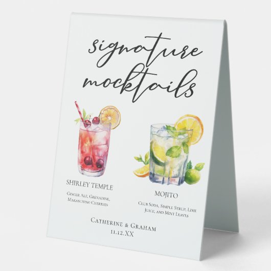 Plaque De Table Shirley Temple Mojito Signature Mocktails Menu (Recto)