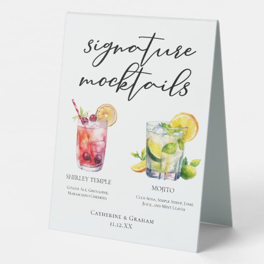 Plaque De Table Shirley Temple Mojito Signature Mocktails Menu (Verso)