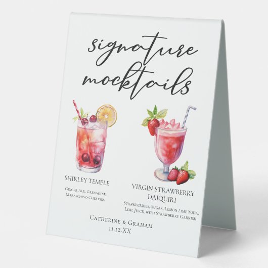 Plaque De Table Shirley Temple Strawberry Daiquiri Mocktails Menu (Recto)