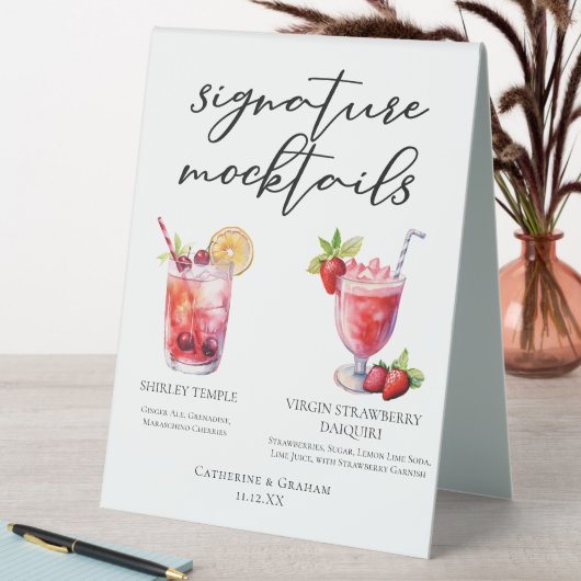 Plaque De Table Shirley Temple Strawberry Daiquiri Mocktails Menu (En SItu (Tableau))