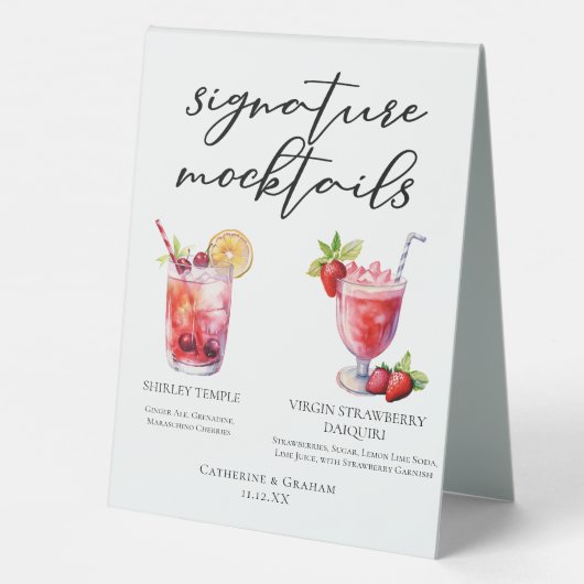 Plaque De Table Shirley Temple Strawberry Daiquiri Mocktails Menu (Verso)