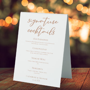Plaque De Table Sienna Brown Mariage Signature Cocktails Menu