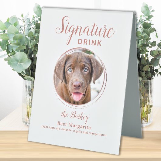 Plaque De Table Signature Boire Élégant Rose Gold Pet Mariage