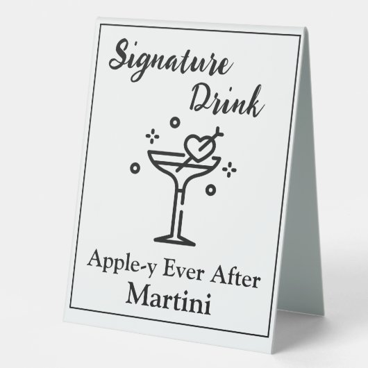 Plaque De Table Signature Boire Signer pour Mariage Bar Martini (Recto)