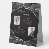 Plaque De Table Signature Boissons Black Silver Agate Mariage Phot (Verso)