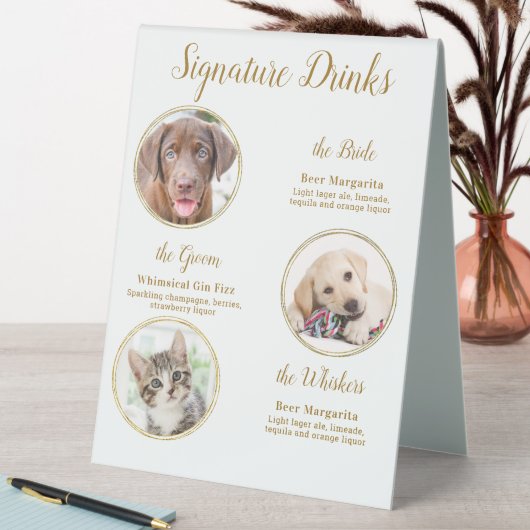 Plaque De Table Signature Boissons Elegant Gold Pet Mariage 3 Phot (En SItu (Tableau))