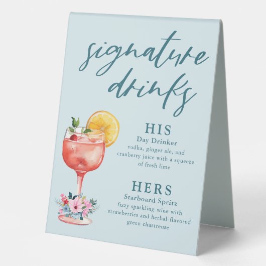 Plaque De Table Signature Boissons Mariage Cocktail Bleu clair (Recto)