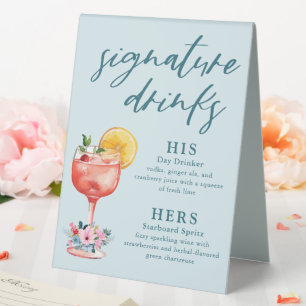 Plaque De Table Signature Boissons Mariage Cocktail Bleu clair