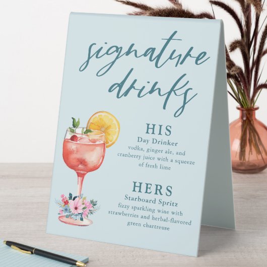 Plaque De Table Signature Boissons Mariage Cocktail Bleu clair (En SItu (Tableau))