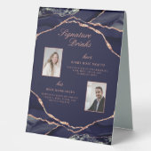 Plaque De Table Signature Boissons Marine Rose Agate Mariage Photo (Recto)