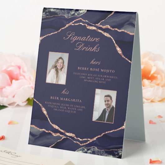 Plaque De Table Signature Boissons Marine Rose Agate Mariage Photo (In SItu (Mariage))