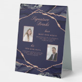 Plaque De Table Signature Boissons Marine Rose Agate Mariage Photo (Verso)