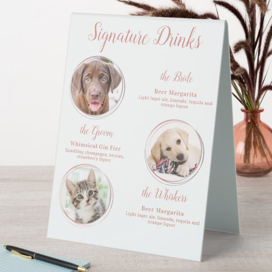 Plaque De Table Signature Boissons Rose Gold Animaux Mariage 3 Pho (En SItu (Tableau))