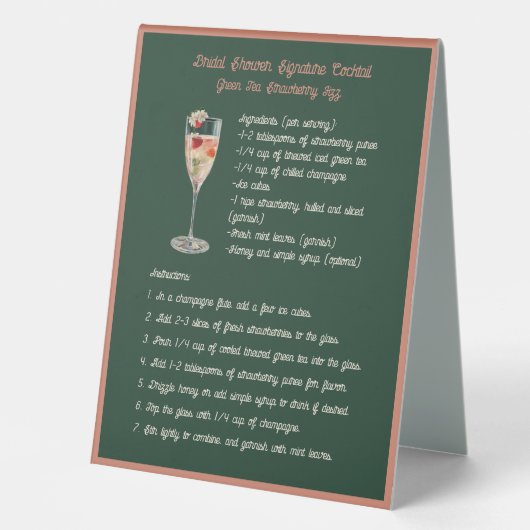 Plaque De Table Signature Cocktail Thé vert Fizz fraise (Recto)