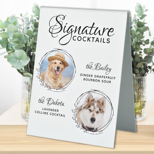 Plaque De Table Signature Cocktails 2 Animaux Photo Chien Mariage 